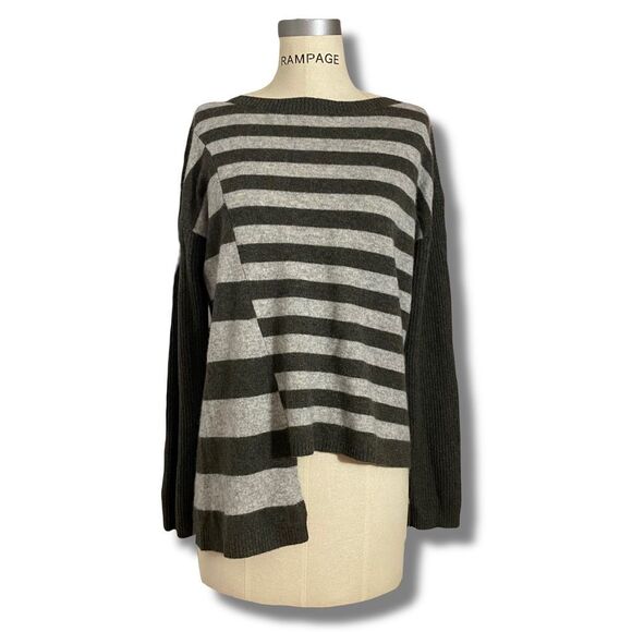 Knyt & Lynk Women’s Asymmetrical Striped Cashmere Pullover Sweater sz Large - Picture 1 of 9